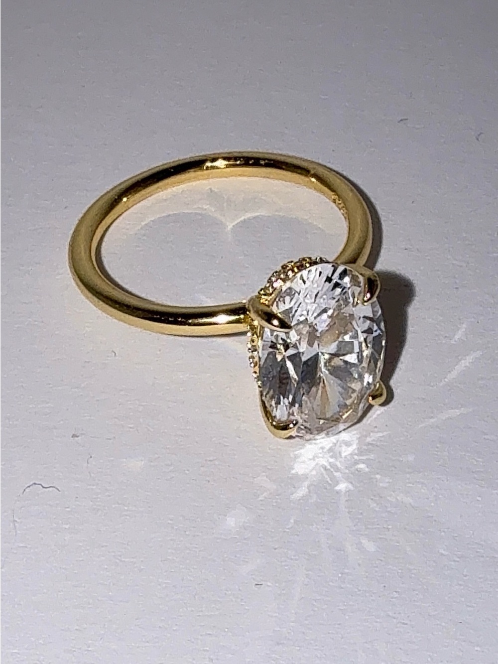 3.5 CT Oval Cubic Zirconia Engagement Ring Gold Over S925 Silver Size 6
